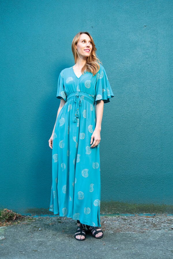 Romance Dress - teal gold - rayon crepe