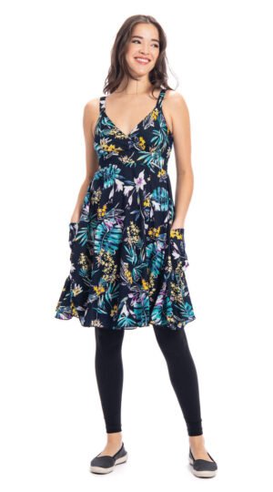 Swing Dress - navy tropical - cotton