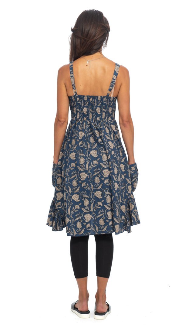 Swing Dress - sapphire blockprint - organic cotton
