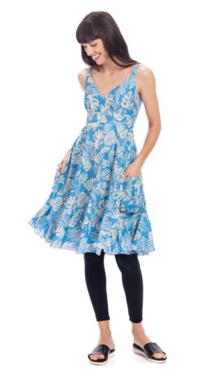 Swing Dress - sky leaf - cotton