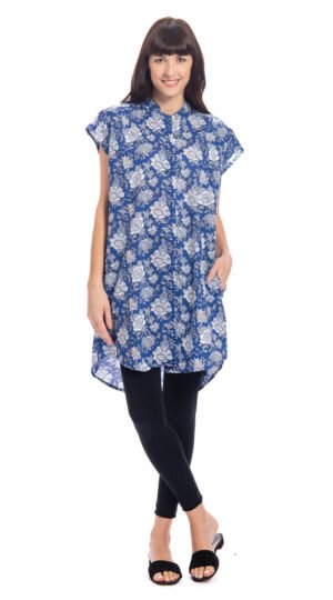 Chelsea Tunic-royal blue-org.cotton blockprint
