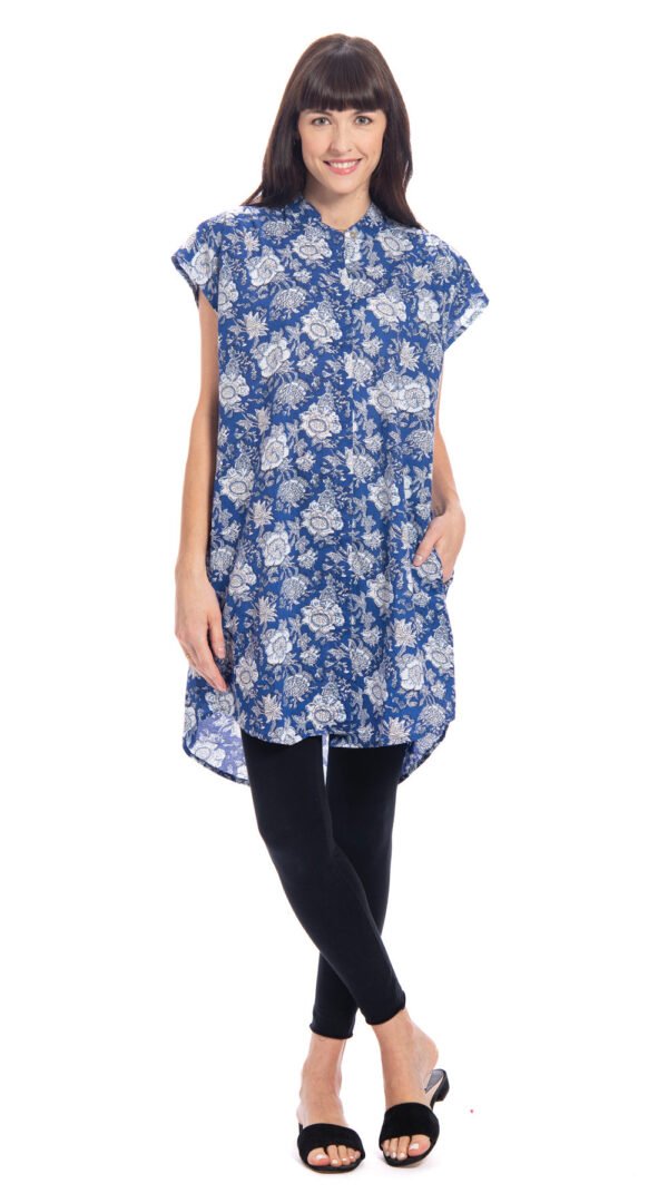 Chelsea Tunic-royal blue-org.cotton blockprint