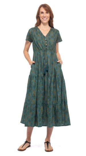 Sunita Dress - teal fan - organic cotton