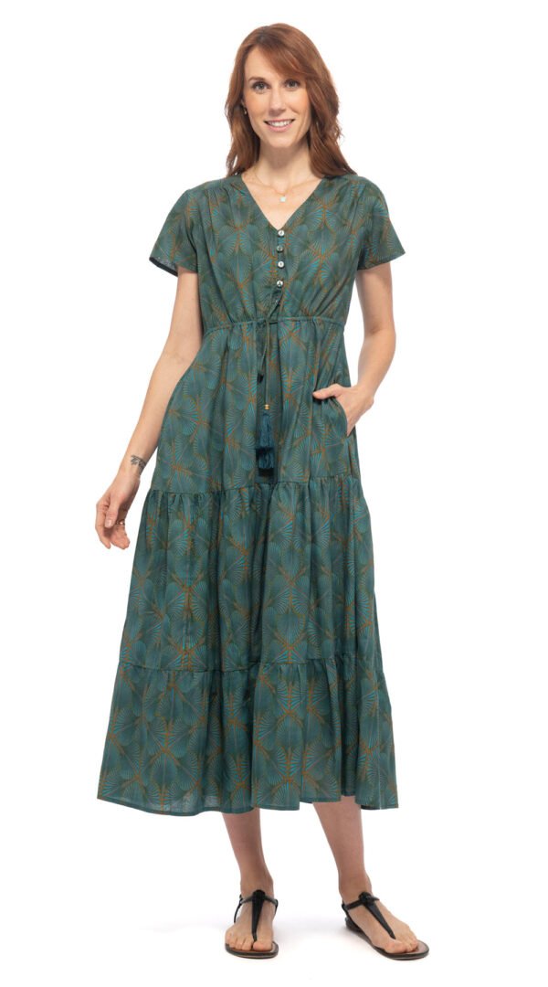Sunita Dress - teal fan - organic cotton