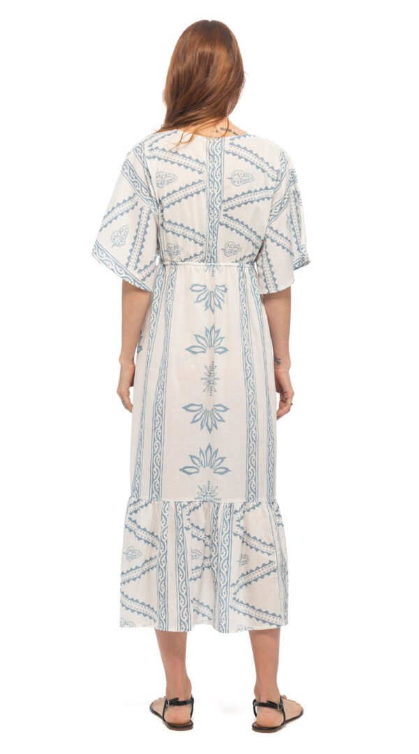 Kimono Dress  - white+blue lotus - cotton