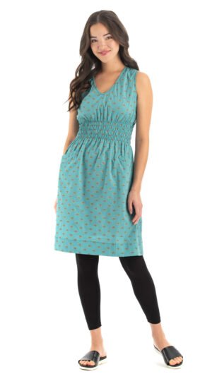 Frankie Dress - turquoise+gold - cotton