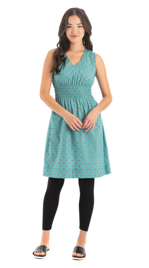 Frankie Dress - turquoise+gold - cotton