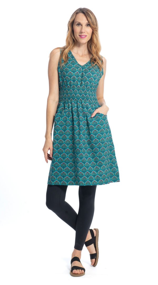 Frankie Dress - teal peacock - organic cotton