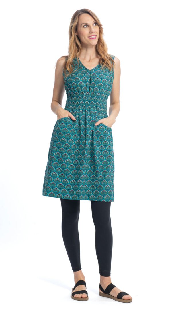 Frankie Dress - teal peacock - organic cotton