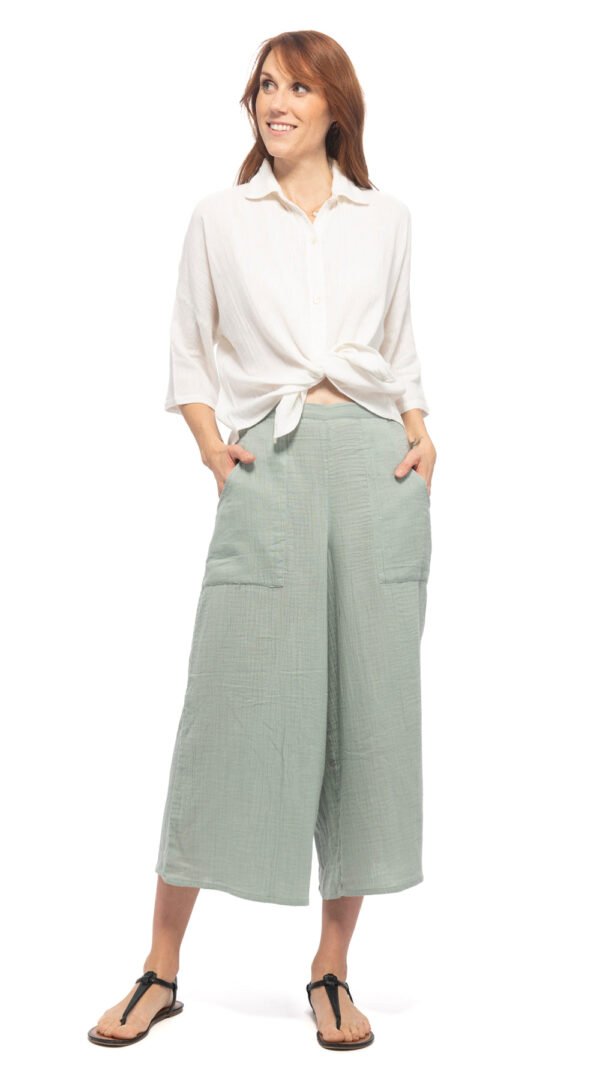 Cotton Gauze Jammin Capris - agave