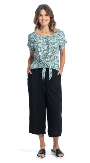 Tie Top - jade flower - rayon crepe