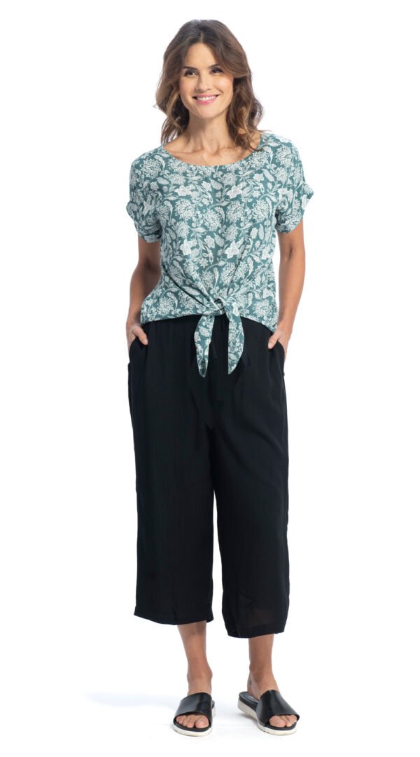 Tie Top - jade flower - rayon crepe