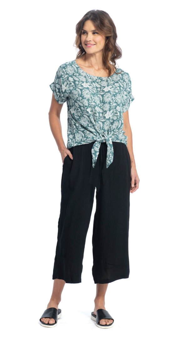 Tie Top - jade flower - rayon crepe