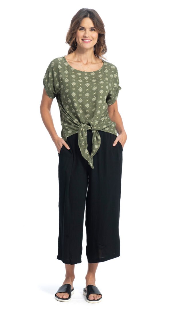 Tie Top - moss - rayon crepe