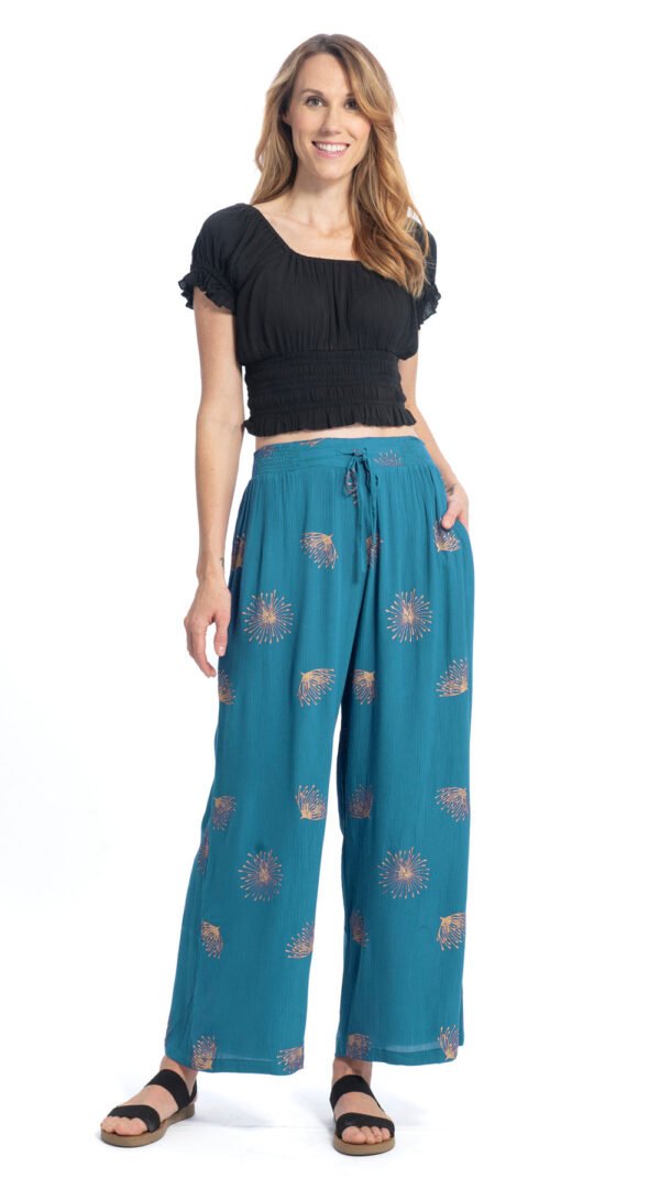 Roxy Pants - teal gold - rayon crepe