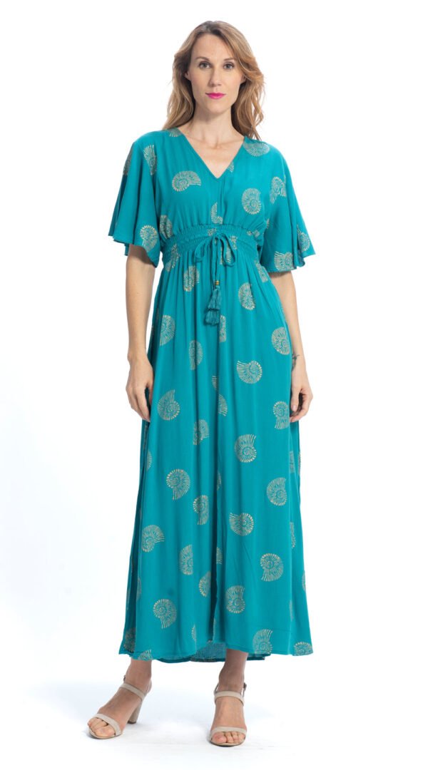 Romance Dress - teal gold - rayon crepe