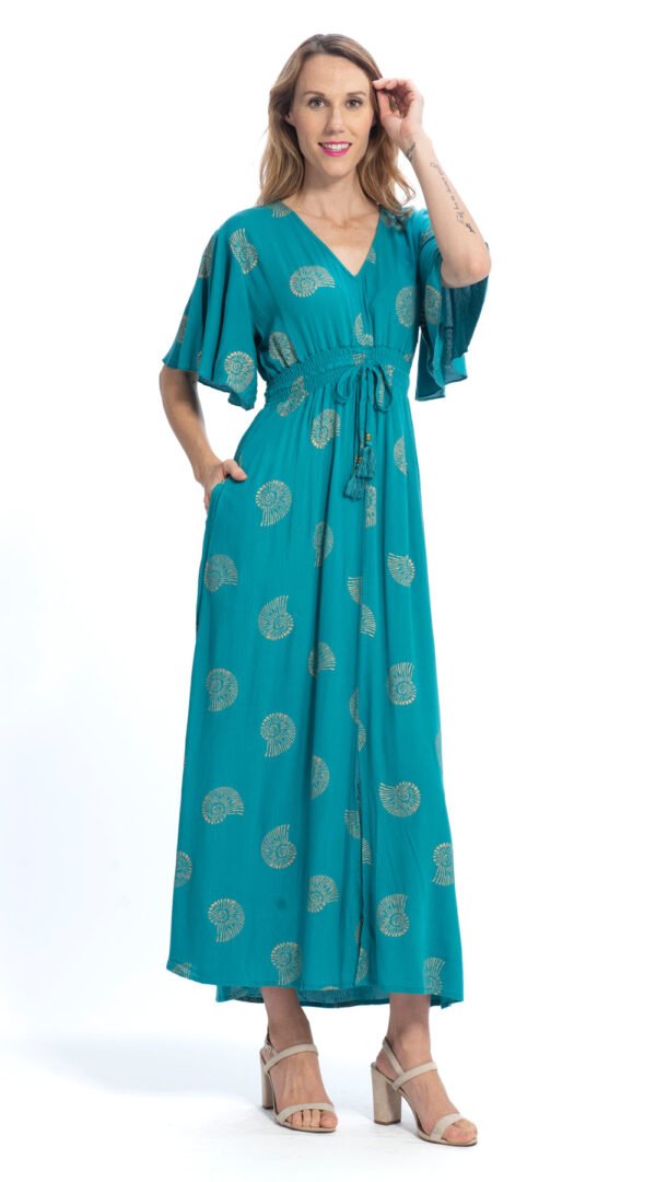 Romance Dress - teal gold - rayon crepe