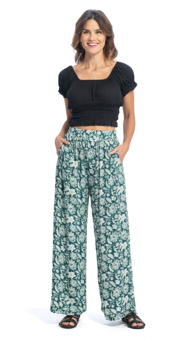 Mesa Pants - jade floral - rayon crepe