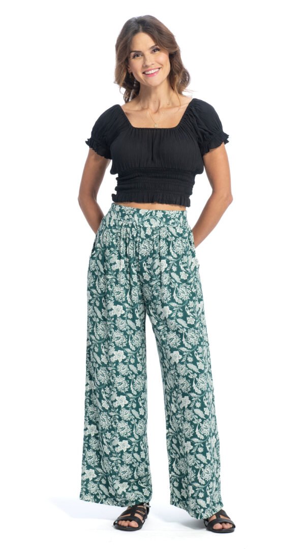 Mesa Pants - jade floral - rayon crepe