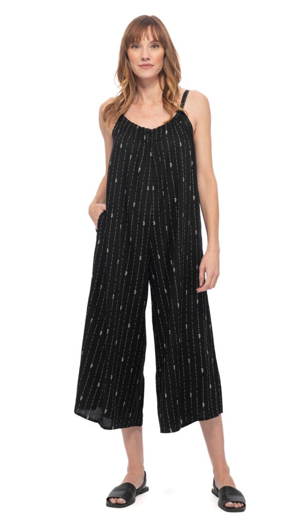 RP87-BK-4 Marley Jumpsuit - black lines - rayon