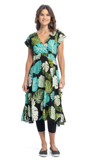 Swing Dress - leaf print