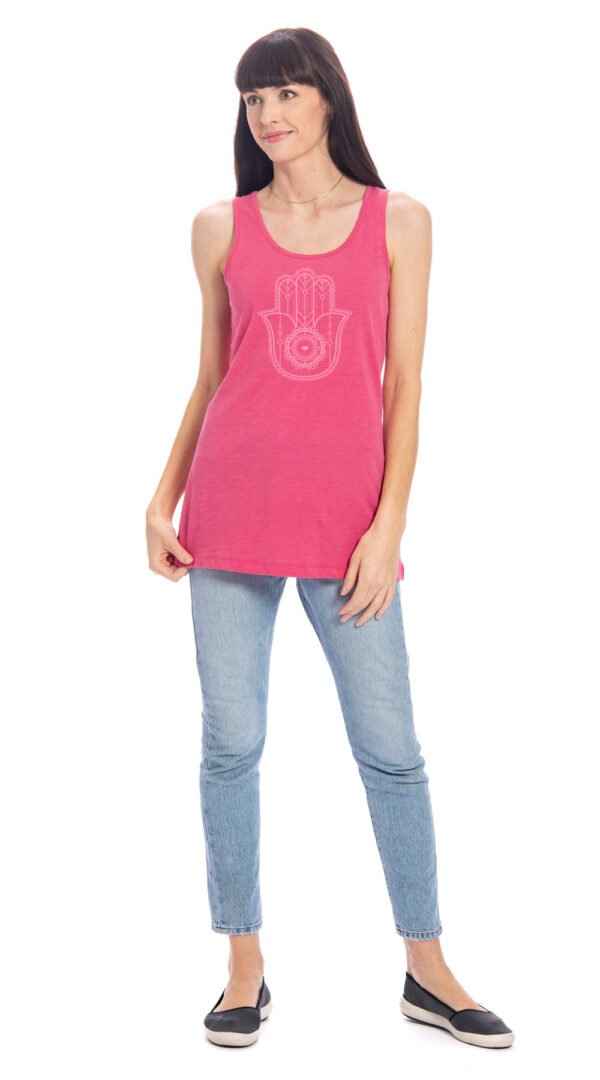 TC31-TRHA Long Tank - tea rose Hamsa - org.cotton
